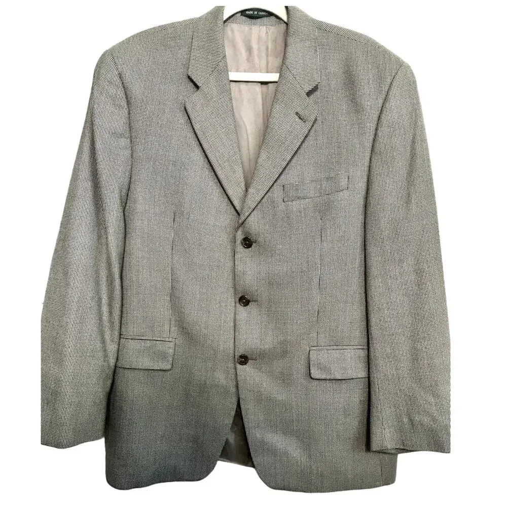 Lauren Ralph Lauren Vintage Houndstooth Blazer 42R Silk Wool Canada Old Money